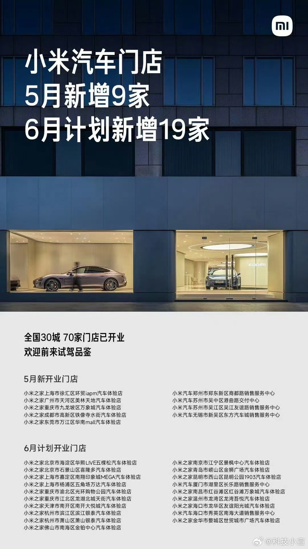 小米汽车加速门店扩张步伐，计划4月新增33家门店亮相