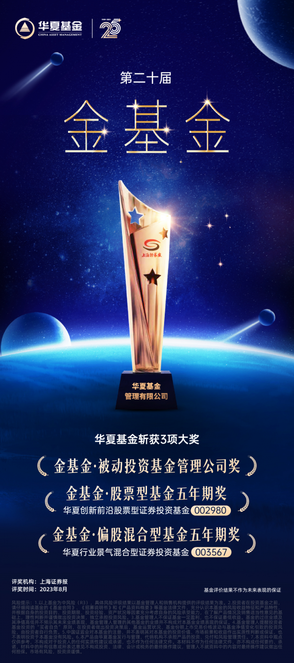 华夏基金主被动投资实力闪耀，荣获三项金基金大奖